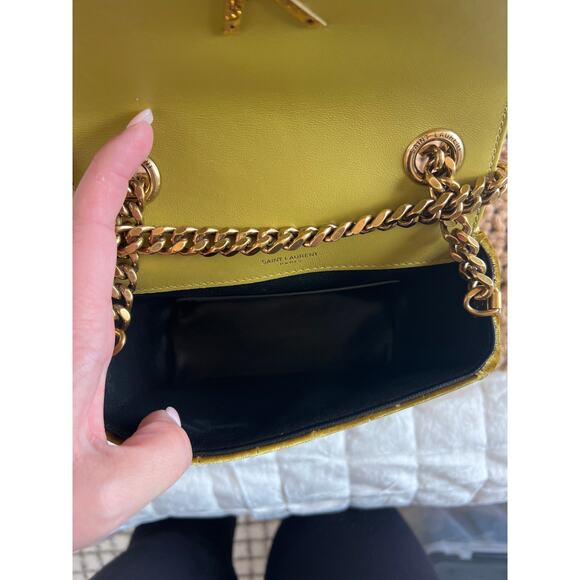 PREOWNED Saint Laurent Vicky Velvet YSL Logo Magnetic Cross-Body Bag Gold - Picture 11 of 14